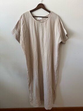 Honest Cotton Beige Midi Dress, T-shirt Dress, 100% Cotton
